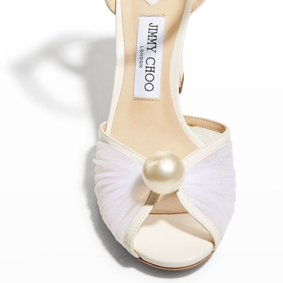 Jimmy Choo Sacaria Tulle Pearly Ankle-Strap Sandals - Picture 1 of 3
